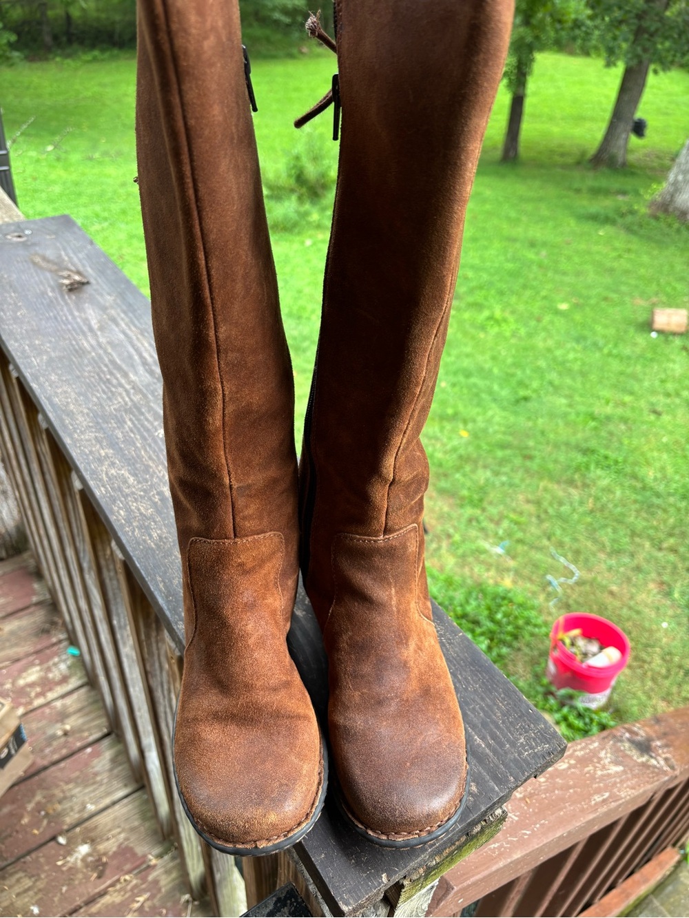Born Women’s 7 M Brown Leather Tall Riding Boots Side Zip Lace Back Boho RenFair - Picture 9 of 14